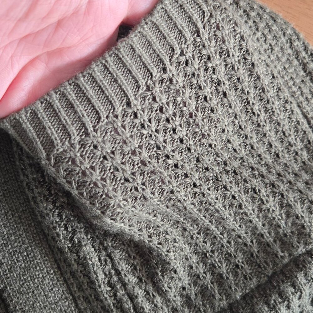 Market & Spruce Waffle Knit Cardigan | Size S | Olive Green Open Front - Picture 5 of 5